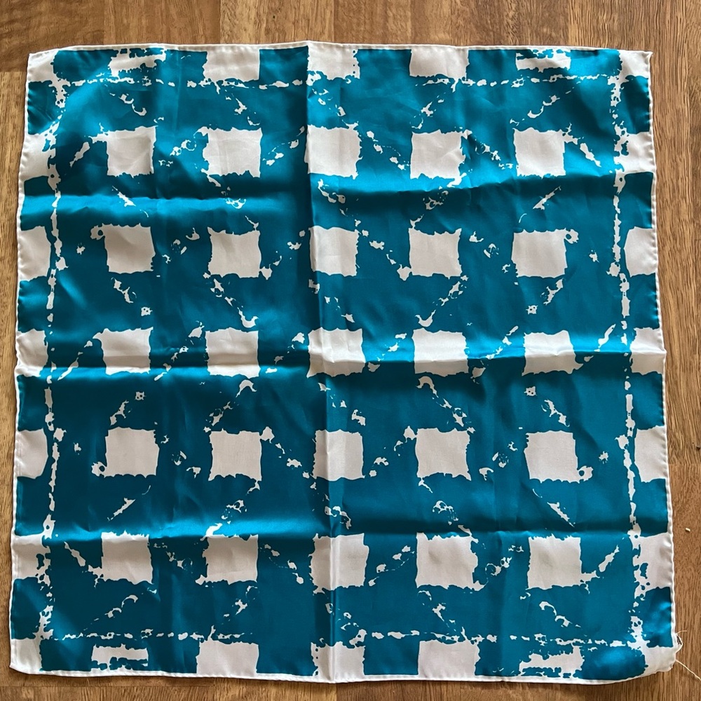 Vintage Lady Heritage SILLOOK Scarf Blue White Grid 21x21 Polyester Japan Square